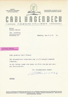 Carl Heinrich Hagenbeck † 1977  Tierpark Hagenbeck Chef  Autogramm Brief original signiert 