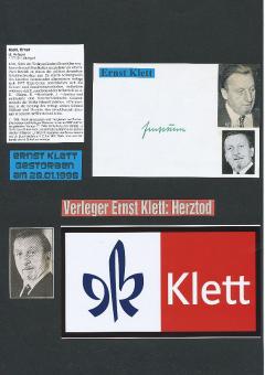Ernst Klett † 1998  Verleger  Autor  Autogramm Karte original signiert 