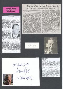 Klaus Piper † 2000  Verleger  Autor  Autogramm Karte original signiert 