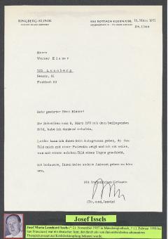 Josef Issels † 1998 Krebs Arzt  Autogramm Brief original signiert 