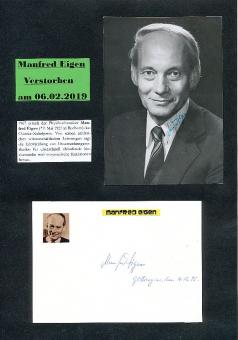 2  x  Manfred Eigen † 2019  Nobelpreis 1967 für Chemie  Autogramm Foto + Karte original signiert 