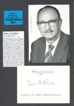 2  x  Edwin Mattison McMillan † 1991 USA  Nobelpreis 1951 für Chemie  Autogramm Foto + Karte original signiert 