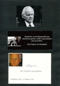 Carl Friedrich von Weizsäcker † 2007 Physiker Philosoph Friedensforscher  Autogramm Karte original signiert 