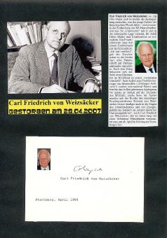 Carl Friedrich von Weizsäcker † 2007 Physiker Philosoph Friedensforscher  Autogramm Karte original signiert 