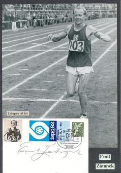 Emil Zatopek † 2000  CSSR  4 x Olympiasieger 1948 + 1952  Leichtathletik  Autogramm Karte original signiert 