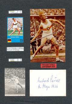 2  x  Gerhard Stöck † 1985  Olympiasieger 1936  Leichtathletik  Autogramm Foto + Karte original signiert 