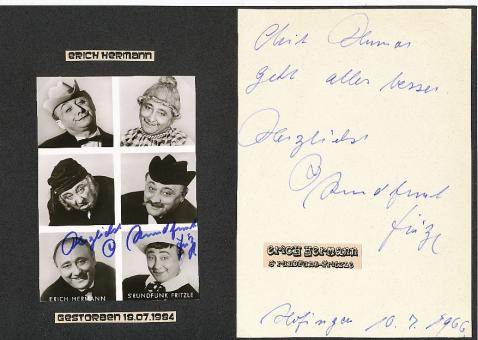 2  x  Erich Hermann † 1984  S`Rundfunk Fritzle  TV Autogrammkarte + Karte original signiert 