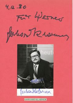 2  x  Gerhard Klarner † 1990  ZDF  Heute Nachrichtensprecher TV Autogramm Foto + Karte original signiert 
