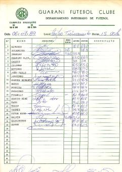 Guarani FC   1989  Brasilien  Joao Paulo,Jorginho,Marcos Roberto   usw.  Fußball Autogramm Blatt  original signiert 