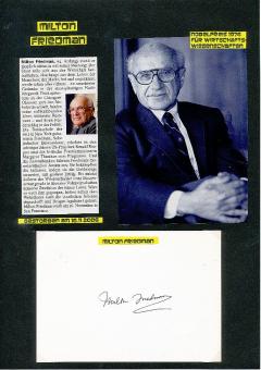 Milton Friedman † 2006  USA  Nobelpreis 1976  Wirtschafts Wissenschaften  Autogramm Karte original signiert 