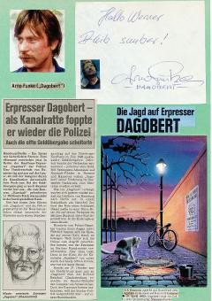2  x  Arno Funke  Dagobert  Autor  Kaufhauserpresser  Autogrammkarte & Blatt original signiert 