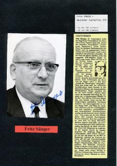 Fritz Sänger † 1984  Journalist  Autor Politik  Autogramm Foto original signiert 