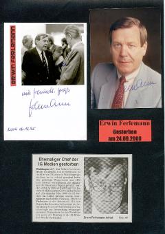 Erwin Ferlemann † 2000  Gewerkschafter  IG Medien  Autogramm Foto & Karte  original signiert 