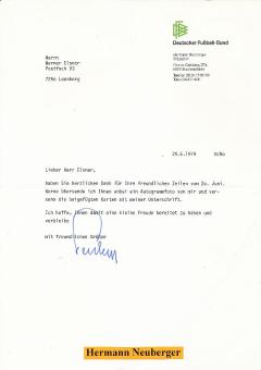 Hermann Neuberger† 1992  DFB Fußball 7.Präsident   Autogramm Brief original signiert 