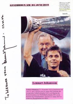 Lennart Johansson † 2019 Schweden  UEFA Präsident Fußball  Autogramm Karte original signiert 