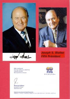 Sepp Blatter  Schweiz   FIFA Präsident &  Michel Zen-Ruffinen  Fußball  Autogramm Foto & Karte original signiert 