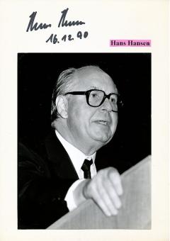 Hans Hansen † 2007 DSB Präsident  Sportbund Funktionär Deutschland  Autogramm Karte original signiert 