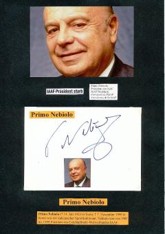 Primo Nebiolo † 1999 Italien   IAAF  Präsident  DLV Deutscher Leichtathletik Funktionär  Autogramm Karte original signiert 