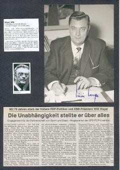 Willi Weyer † 1987  Politik Sportfunktionär Präsident Deutscher Sportbund   Autogramm Foto original signiert 