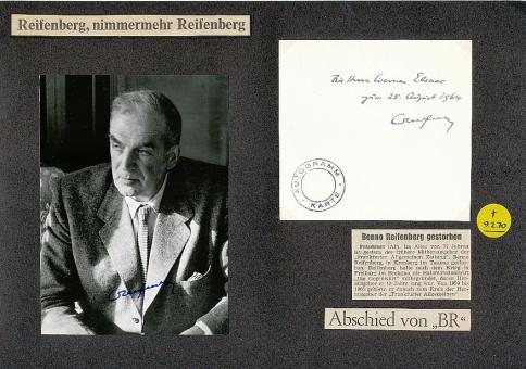 2  x  Benno Reifenberg † 1970  Schriftsteller Autor  Autogramm Foto + Karte   original signiert 