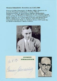 Clemens Schmalstich † 1960  Dirigent  Komponist  Musik Autogramm Blatt original signiert 