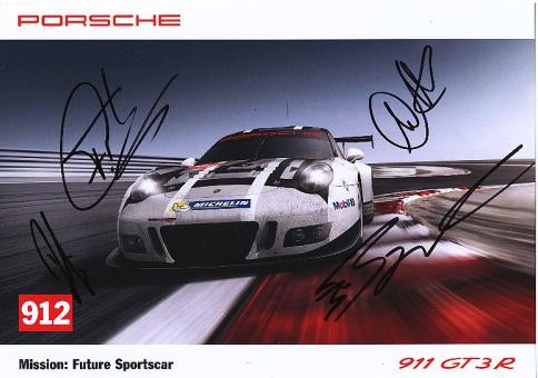 Richard Lietz,Frederic Makowiecki,Jörg Bergmeister,Michael Christensen  Porsche  Auto Motorsport  Autogrammkarte  original signiert 