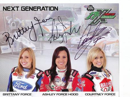 Ashley Force Hood,Brittany & Courtney Force  USA Dragstar  Auto Motorsport  Autogrammkarte  original signiert 