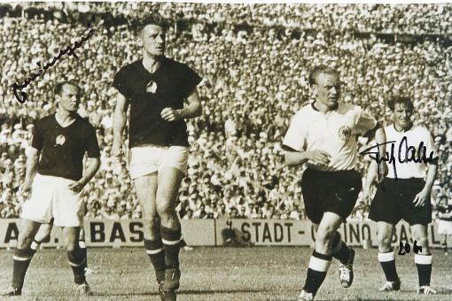 Jenö Buzansky † 2015 Ungarn & Fritz Walter † 2002  DFB  Weltmeister WM 1954  Fußball Autogramm 20 x 30 cm Foto original signiert 