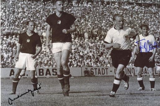 Jenö Buzansky † 2015 Ungarn & Fritz Walter † 2002 DFB Weltmeister WM 1954  Fußball Autogramm 30 x 20 cm  Foto original signiert 