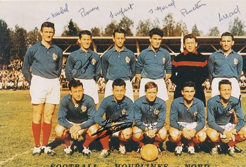 Just Fontaine, Raymond Kopa, Armand Penverne, Jean Vincent  Frankreich  WM 1958  Fußball Autogramm 30 x 20 cm Foto original signiert 