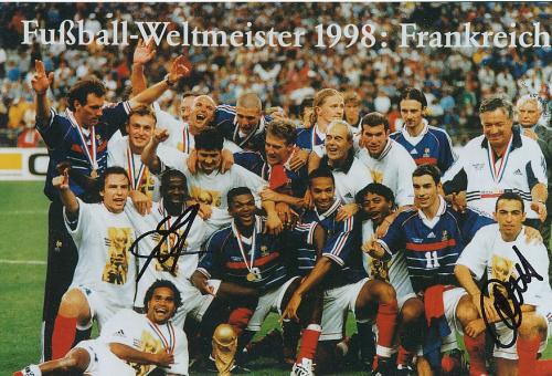 Lilian Turam & Youri Djorkaeff  Frankreich  Weltmeister WM 1998  Fußball Autogramm 30 x 20 cm Foto original signiert 