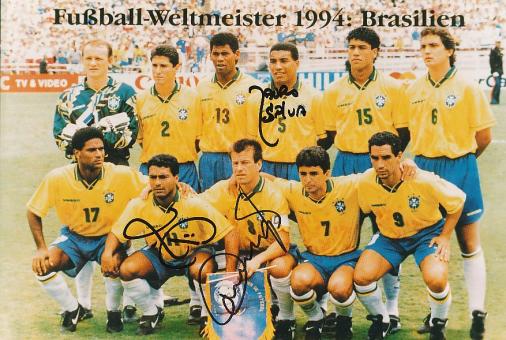 Brasilien Weltmeister WM 1994 mit  Dunga, Mauro Silva, Romario   Fußball Autogramm 30 x 20 cm Foto original signiert 