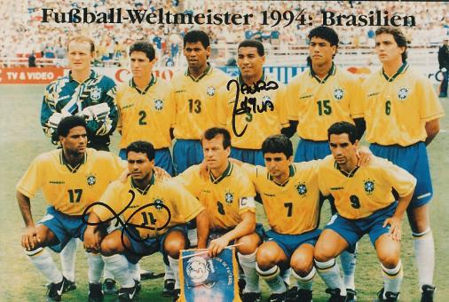 Brasilien Weltmeister WM 1994 mit  Mauro Silva, Romario   Fußball Autogramm 30 x 20 cm Foto original signiert 