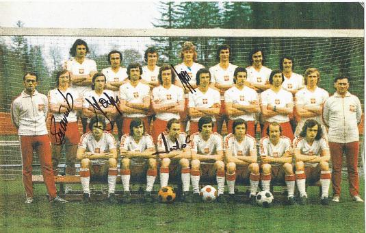 Polen WM 1974 mit: Gorgon, Szarmach, Lato, Maszzczyk  Fußball Autogramm 28 x 18 cm Foto original signiert 