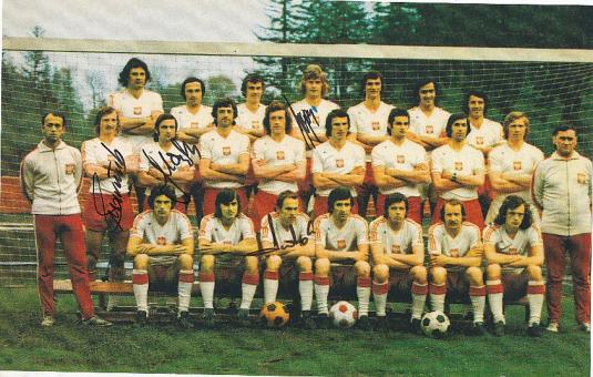 Polen WM 1974 mit: Gorgon, Szarmach, Lato, Maszzczyk  Fußball Autogramm 28 x 18 cm Foto original signiert 