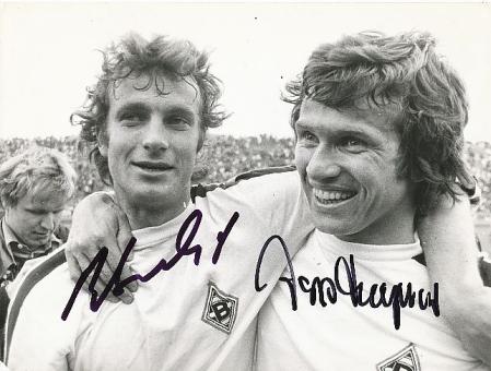 Jupp Heynckes & Rainer Bonhof  Borussia Mönchengladbach  Fußball Autogramm 22 x 16 cm Foto original signiert 