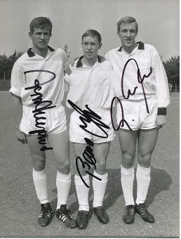 Günter Netzer & Jupp Heynckes & Bernd Rupp  Borussia Mönchengladbach  Fußball Autogramm 21 x 16 cm Foto original signiert 