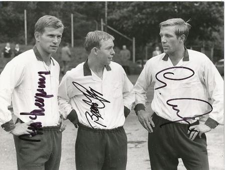 Günter Netzer & Jupp Heynckes & Bernd Rupp  Borussia Mönchengladbach  Fußball Autogramm 21 x 16 cm Foto original signiert 