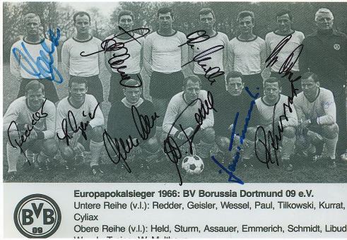 Borussia Dortmund 1966 Mannschaftsfoto  mit  Assauer, Tilkowski, Paul  usw.  Fußball  Autogramm 30 x 20 cm  Foto original signiert 