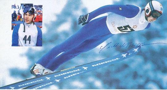 Matti Nykänen † 2019 Finnland  Skispringen  Autogramm  12 x 22 cm Bild  original signiert 