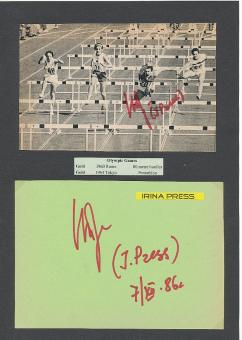 2  x  Irina Press † 2004  Rußland  Olympiasiegerin 1960 + 1964  Leichtathletik  Autogramm Karte + Bild  original signiert 