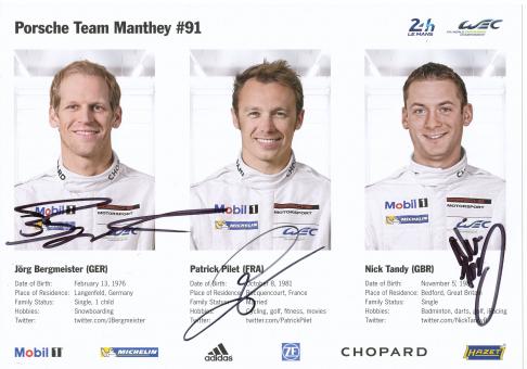 Nick Tandy & Patrick Pilet & Jörg Bergmeister   Porsche   Auto Motorsport 18 x 26 cm  Autogrammkarte  original signiert 