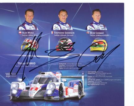 Alex Wurz & Stephane Sarrazin & Mike Conway  Auto Motorsport 21 x 25 cm  Autogrammkarte  original signiert 