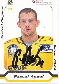 Pascal Appel  Krefeld Pinguine  2003/2004  Eishockey Card original signiert 