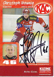 Christoph Ibounig  EC Kac  Eishockey Card original signiert 