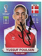 Yussuf Poulsen  Dänemark  Panini  WM 2022 Fußball  Sticker original signiert 