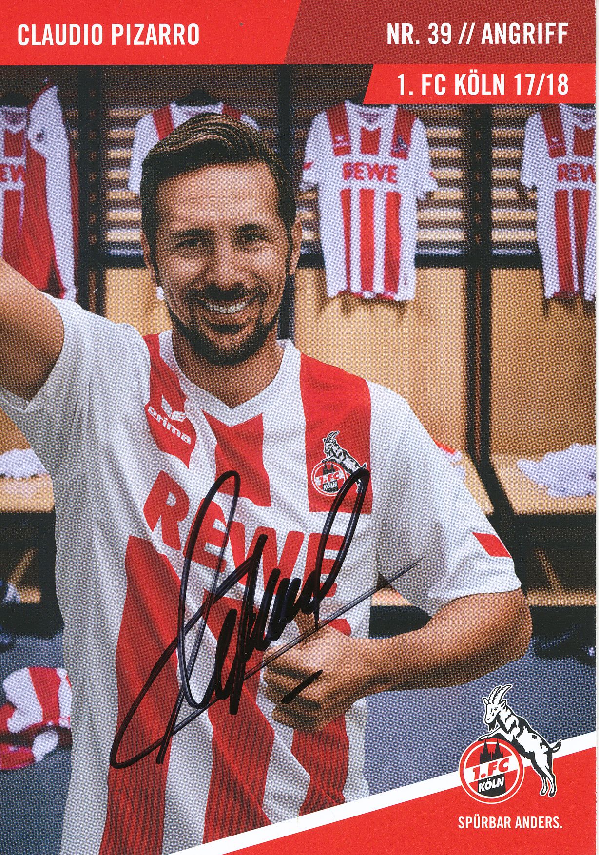 FC Köln 2017-18 Autogrammkarte original signiert Claudio Pizarro AK 1 