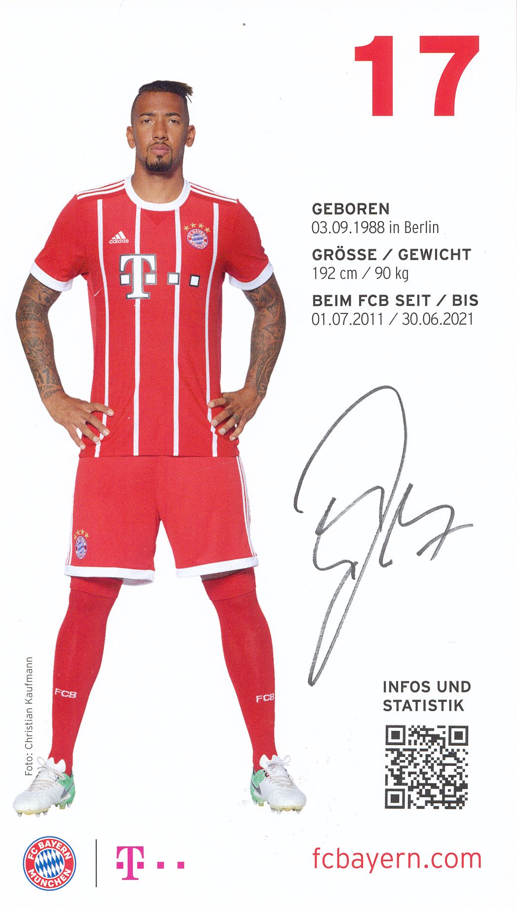 Autogrammkarte 2017/2018 AK201832 + FC Bayern München Jérôme Boateng 