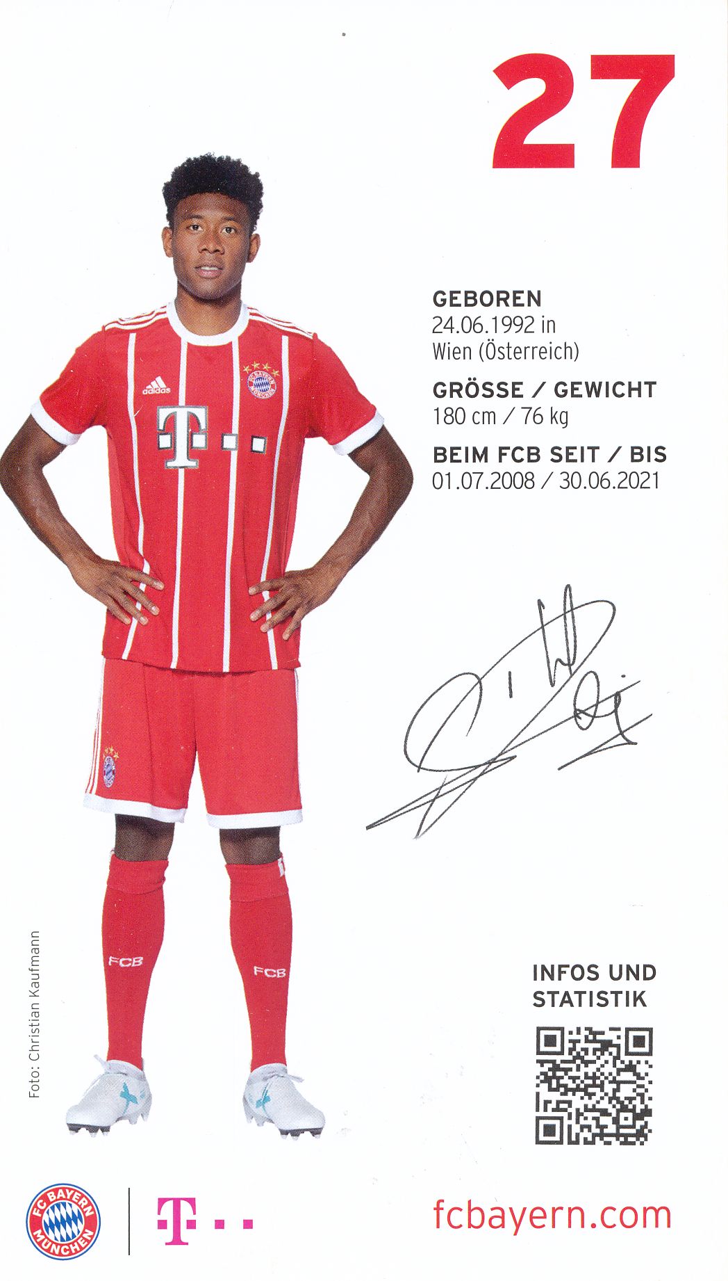 Handsignierte AK Autogrammkarte *DAVID ALABA* Bayern München 17/18 2017/2018 