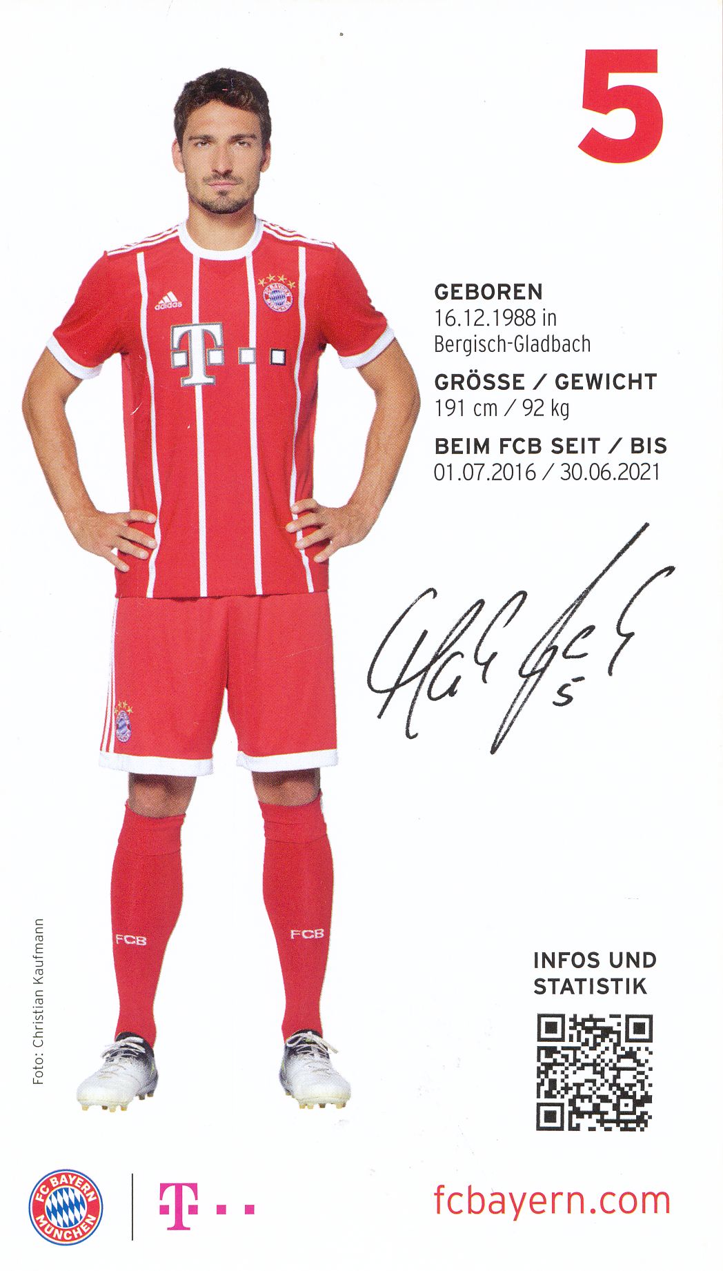 841 Mats Hummels FC Bayern München 2017/18 Autogrammkarte original signiert 